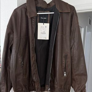 Pull&Bear Oversized Dark Brown Bomber Jacket